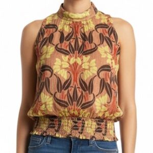 Haute Hippie 70s Floral Boho Print Patterned Sleeveless Halter Neck Blouse Top M